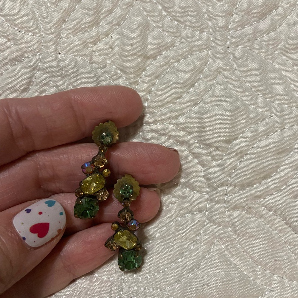 **SORRELLI** crystal post earrings with Green, yellow and bronze stones.
